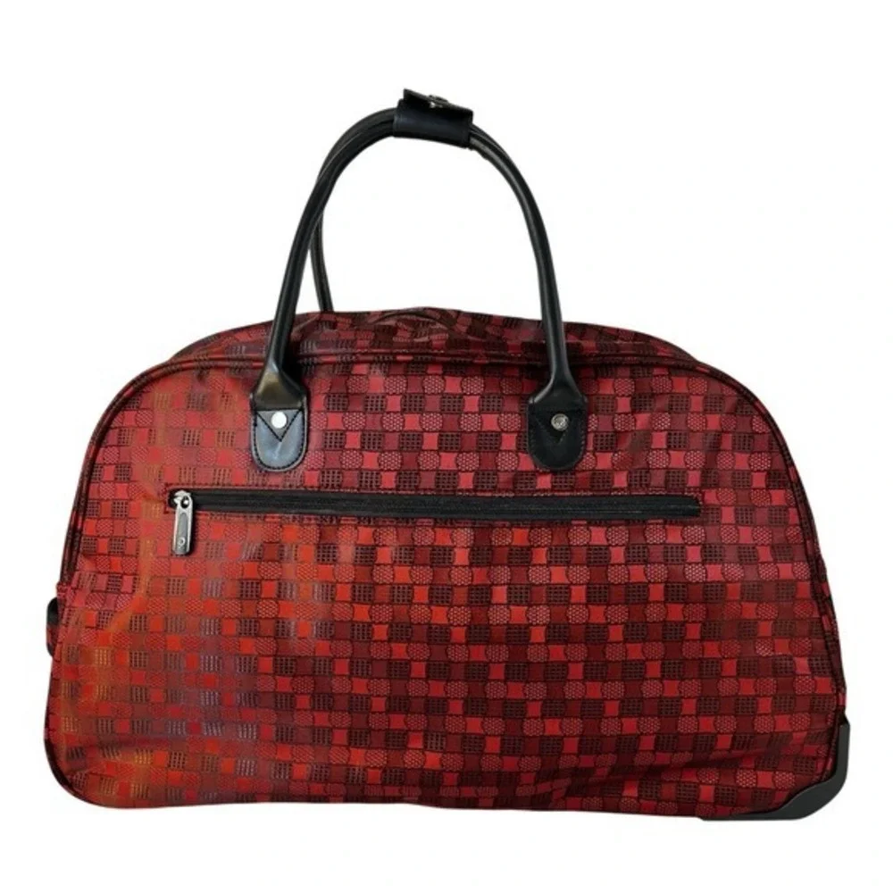 CALPAK Rolling Travel Duffel Bag Red Plaid Carry On Luggage 21